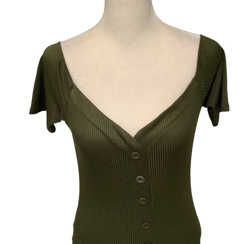 SLJ APPAREL Olive Green Ladies Ribbed Bodysuit NEW WITH TAG Size M/L